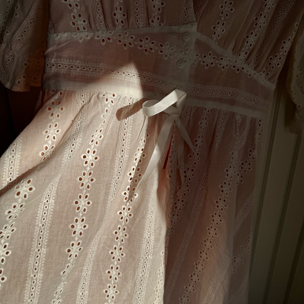 White Eyelet Cotton Coastal Cowgirl Festival Garden Girl Mini Dress Euro Summer - Picture 9 of 11